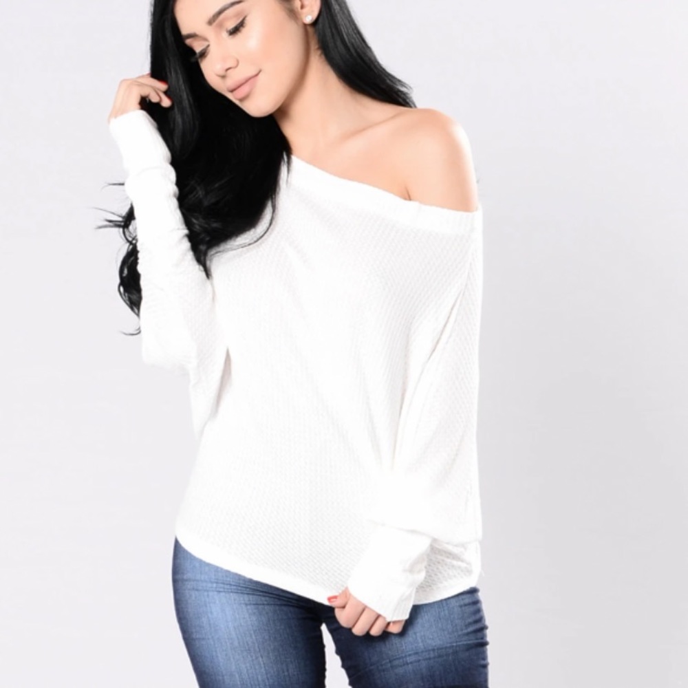 FASHION NOVA White Off The Shoulder Sweater